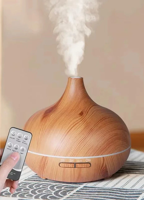Air Humidifier Aromatherapy Essential Oil Diffuser Wood Grain 500Ml Ultrasonic Remote Control 7 Color Lights for Home Bedroom 