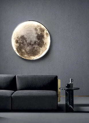Gray Moon Circular Porch Decoration Painting Led Luminous Light Painting Light Luxury Style Bedside Painting Corridor End Mural