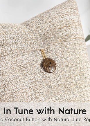 Pack of 2 Farmhouse Throw Pillow Covers Button Vintage Linen Decorative Pillow Cases for Couch Bed and Chair Beige 18 X 18 Inches 45 X 45 Cm