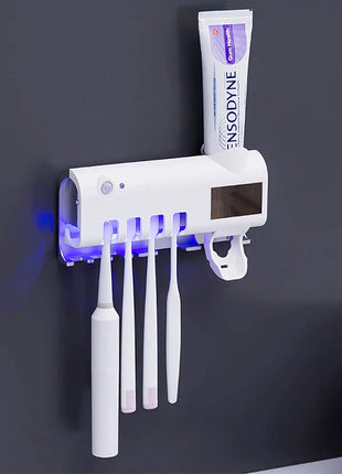 UV Light Sterilizer Toothbrush Holder Cleaner & Automatic Toothpaste Dispenser