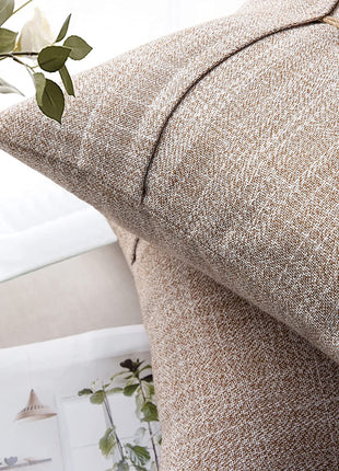 Pack of 2 Farmhouse Throw Pillow Covers Button Vintage Linen Decorative Pillow Cases for Couch Bed and Chair Beige 18 X 18 Inches 45 X 45 Cm
