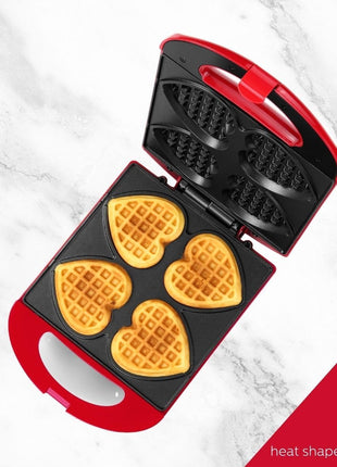 - Non-Stick Heart Waffle Maker, Red - Makes 4 Heart-Shaped Waffles in Minutes