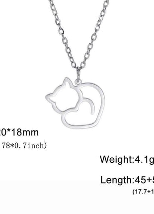 Cute Kitten Cat Pendant Necklace Stainless Steel Cold Color Animal Neck Chain Fashion Jewelry Gift for Women Girls Friend