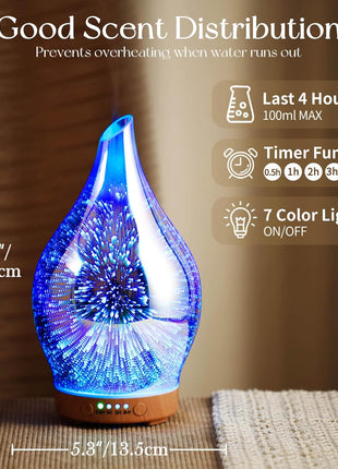 Oil Diffuser 3D Glass Aromatherapy Ultrasonic Humidifier