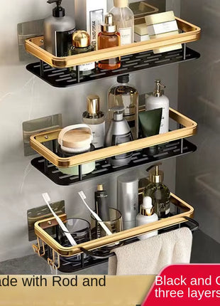 Bathroom Shelves Kitchen Bathroom Storage Shelves Black Gold Double Aluminum Shelves Bathroom Kitchen Hangers No Punch Holes