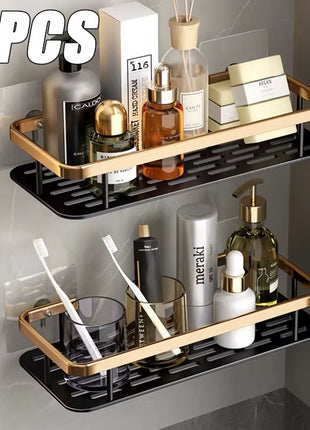 Bathroom Shelves Kitchen Bathroom Storage Shelves Black Gold Double Aluminum Shelves Bathroom Kitchen Hangers No Punch Holes