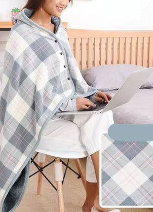 Microfiber Plaid Blankets Wearing Fluffy Knee Blanket with Sleeves Wearable Fleece Thermal Shawl with Buttons for Winter Camping