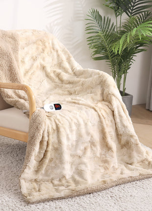 Electric Throw Blanket 50" X 60", Soft Faux Fur Heated Blanket with Large LED Display, 6 Heating Levels, 4 Hours Timer, Machine Washable - Tie-Dye off White