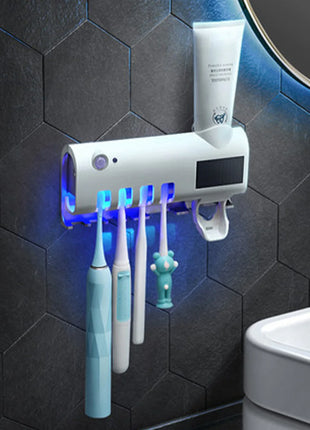 UV Light Sterilizer Toothbrush Holder Cleaner & Automatic Toothpaste Dispenser