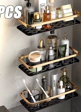 Bathroom Shelves Kitchen Bathroom Storage Shelves Black Gold Double Aluminum Shelves Bathroom Kitchen Hangers No Punch Holes