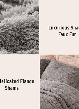 Malea Shaggy Comforter Set, Long Faux Fur Cozy down Alternative, Modern Casual Ultra Soft All Season Fluffy Bedding with Matching Sham, King/Cal King, Grey 3 Piece