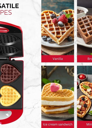 - Non-Stick Heart Waffle Maker, Red - Makes 4 Heart-Shaped Waffles in Minutes