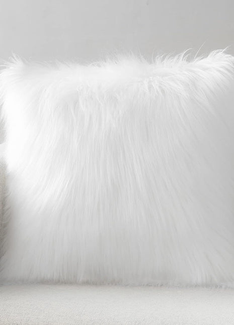 Faux Fur Solid Decorative Pillow Cover Fluffy Throw Pillow Mongolian Luxury Fuzzy Pillow Case Cushion Cover for Bedroom and Couch,True White 18 X 18 Inches