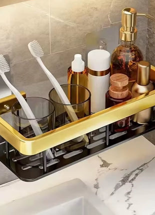 Bathroom Shelves Kitchen Bathroom Storage Shelves Black Gold Double Aluminum Shelves Bathroom Kitchen Hangers No Punch Holes