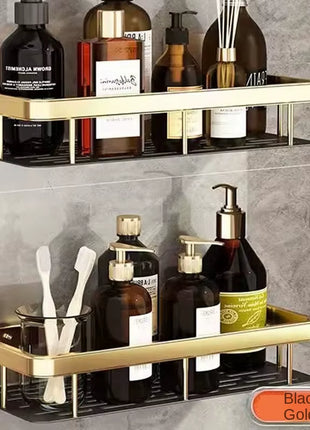 Bathroom Shelves Kitchen Bathroom Storage Shelves Black Gold Double Aluminum Shelves Bathroom Kitchen Hangers No Punch Holes