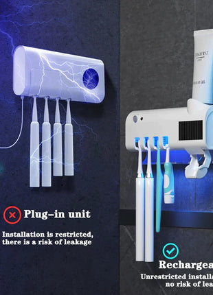 UV Light Sterilizer Toothbrush Holder Cleaner & Automatic Toothpaste Dispenser