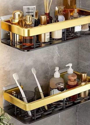 Bathroom Shelves Kitchen Bathroom Storage Shelves Black Gold Double Aluminum Shelves Bathroom Kitchen Hangers No Punch Holes