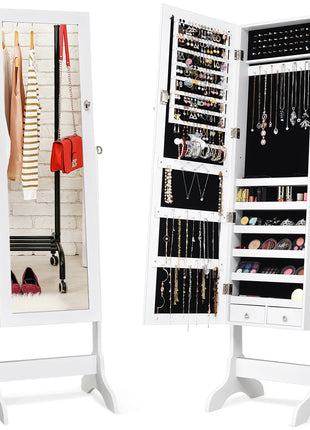 Mirror Stand Jewelry Organizer Lockable Cabinet