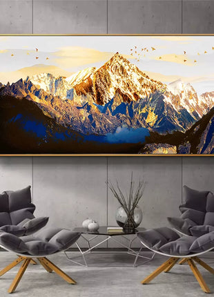 Luxury Sunshine Gold Mountain Canvas Painting Landscape Art Poster and Prints for Living Room Bedroom Hotel Decorative Painting