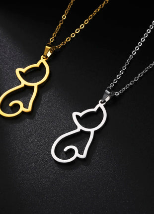 Cute Kitten Cat Pendant Necklace Stainless Steel Cold Color Animal Neck Chain Fashion Jewelry Gift for Women Girls Friend