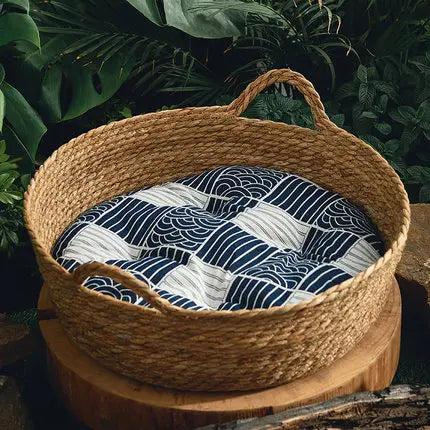 Pure Manual Cat Bed House Rattan Woven Four Seasons Nest Cat Scratch Board General Dandelion Woven Cool Pet Home Cat Accessories