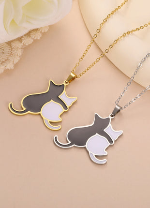 Cuddling Hugging Dog Cat Necklace Stainless Steel Animal Kitten Pet Pendant Necklaces for Women Jewelry Valentine Gift