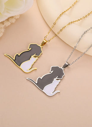 Cuddling Hugging Dog Cat Necklace Stainless Steel Animal Kitten Pet Pendant Necklaces for Women Jewelry Valentine Gift