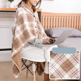 Microfiber Plaid Blankets Wearing Fluffy Knee Blanket with Sleeves Wearable Fleece Thermal Shawl with Buttons for Winter Camping