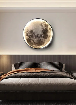 Gray Moon Circular Porch Decoration Painting Led Luminous Light Painting Light Luxury Style Bedside Painting Corridor End Mural