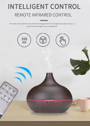 Air Humidifier Aromatherapy Essential Oil Diffuser Wood Grain 500Ml Ultrasonic Remote Control 7 Color Lights for Home Bedroom ﻿