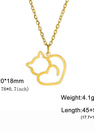 Cute Kitten Cat Pendant Necklace Stainless Steel Cold Color Animal Neck Chain Fashion Jewelry Gift for Women Girls Friend