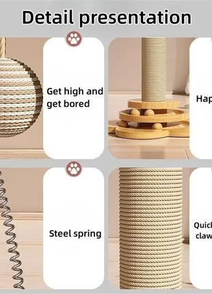 Pet Cat Toy Solid Wood Cat Turntable Funny Cat Stick Balls Durable Sisal Scratching Board Cat Supplies Cat Grab Column Cat Treat