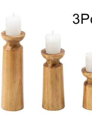 3PCS Natural Wooden Candlesticks Holders Retro Wedding Candle Holder Stand Festival Party Table Home Decorations