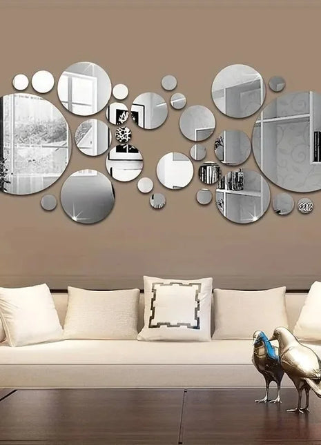 26 Pcs 3D Acrylic Mirror Wall Sticker, round Mirror, DIY Bedroom, Bathroom and TV Background Room Sticker Wall Decoration