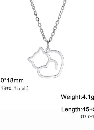 Cute Kitten Cat Pendant Necklace Stainless Steel Cold Color Animal Neck Chain Fashion Jewelry Gift for Women Girls Friend