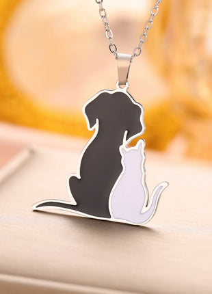 Cuddling Hugging Dog Cat Necklace Stainless Steel Animal Kitten Pet Pendant Necklaces for Women Jewelry Valentine Gift