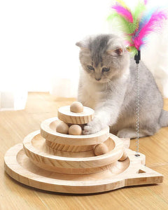 Wooden 2/3 Levels Pet Cat Toy Tower Tracks Disc Cat Intelligence Amusement Triple Play Disc Cat Toys Ball Training Toys