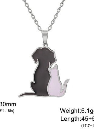 Cuddling Hugging Dog Cat Necklace Stainless Steel Animal Kitten Pet Pendant Necklaces for Women Jewelry Valentine Gift