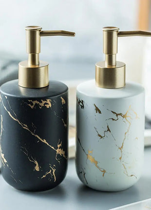 Hand Ceramic Soap Dispenser Marble Pattern Essential Oil Liquid Soap Shampoo Container Pump Bottle for Bathroom Laundry Room