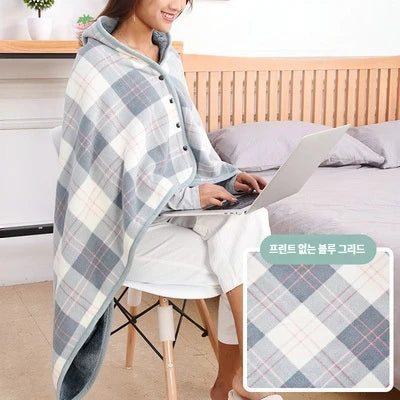 Microfiber Plaid Blankets Wearing Fluffy Knee Blanket with Sleeves Wearable Fleece Thermal Shawl with Buttons for Winter Camping