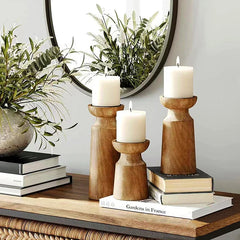 3PCS Natural Wooden Candlesticks Holders Retro Wedding Candle Holder Stand Festival Party Table Home Decorations