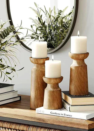 3PCS Natural Wooden Candlesticks Holders Retro Wedding Candle Holder Stand Festival Party Table Home Decorations