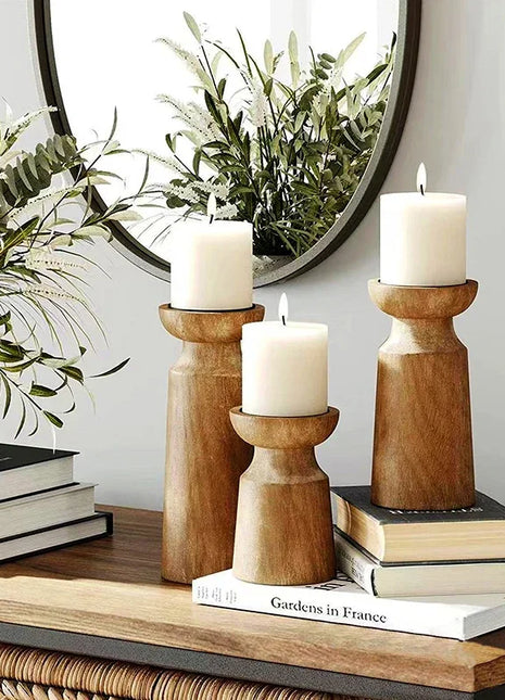 3PCS Natural Wooden Candlesticks Holders Retro Wedding Candle Holder Stand Festival Party Table Home Decorations