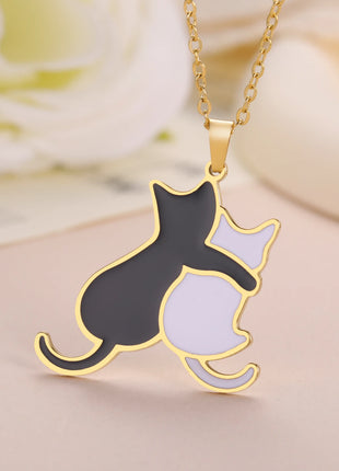 Cuddling Hugging Dog Cat Necklace Stainless Steel Animal Kitten Pet Pendant Necklaces for Women Jewelry Valentine Gift