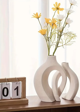 Hollow Nordic Modern Ceramic Vase Set of 2 for Modern Home Decor,Modern Boho Hollow Flower Vases for Living Room Bookshelf