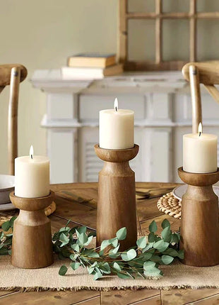 3PCS Natural Wooden Candlesticks Holders Retro Wedding Candle Holder Stand Festival Party Table Home Decorations