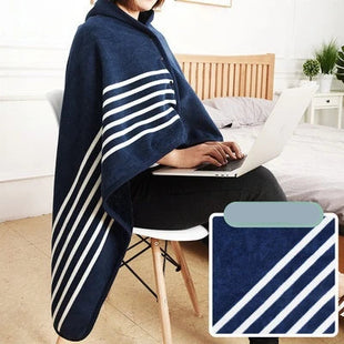 Microfiber Plaid Blankets Wearing Fluffy Knee Blanket with Sleeves Wearable Fleece Thermal Shawl with Buttons for Winter Camping