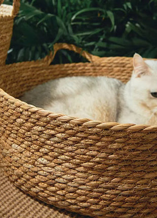 Pure Manual Cat Bed House Rattan Woven Four Seasons Nest Cat Scratch Board General Dandelion Woven Cool Pet Home Cat Accessories