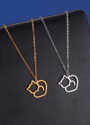 Cute Kitten Cat Pendant Necklace Stainless Steel Cold Color Animal Neck Chain Fashion Jewelry Gift for Women Girls Friend