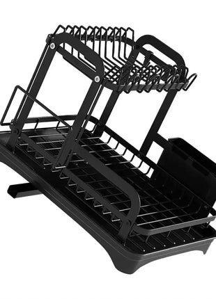 2 Tier Dish Bowl Drainer Storage Rack Kitchen Dish Drying Rack with Drain Basket Countertop Dinnerware Organizer Drainboard